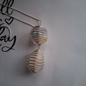 Silver Double Orb Pendant Necklace with Iridescent Top